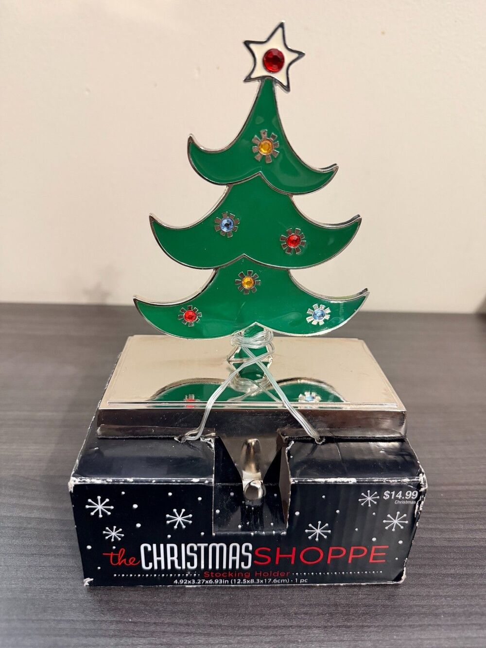 The Christmas Shoppe Green Christmas Tree Stocking Holder Jeweled Stones 2016